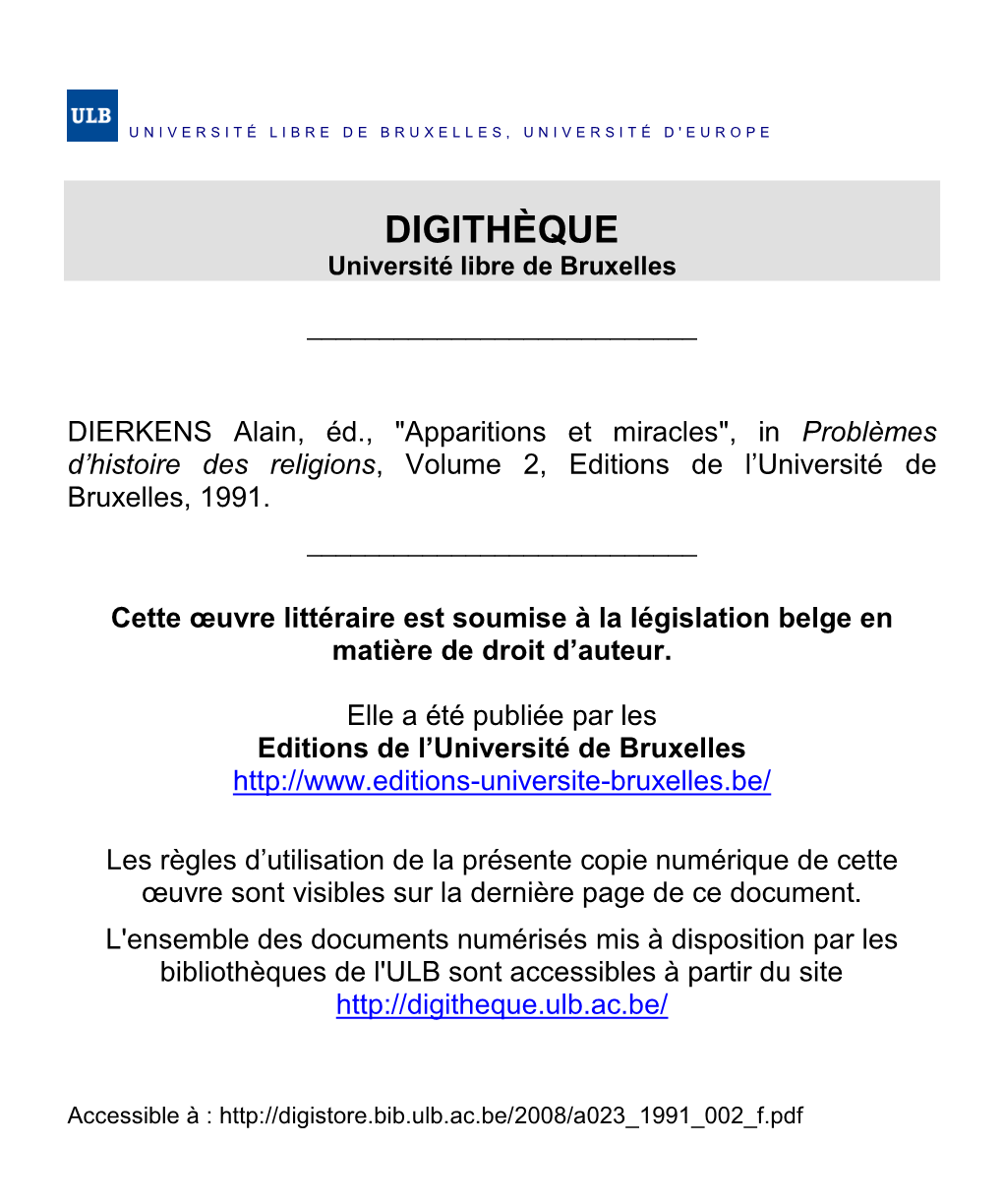 DIGITHÈQUE Université Libre De Bruxelles