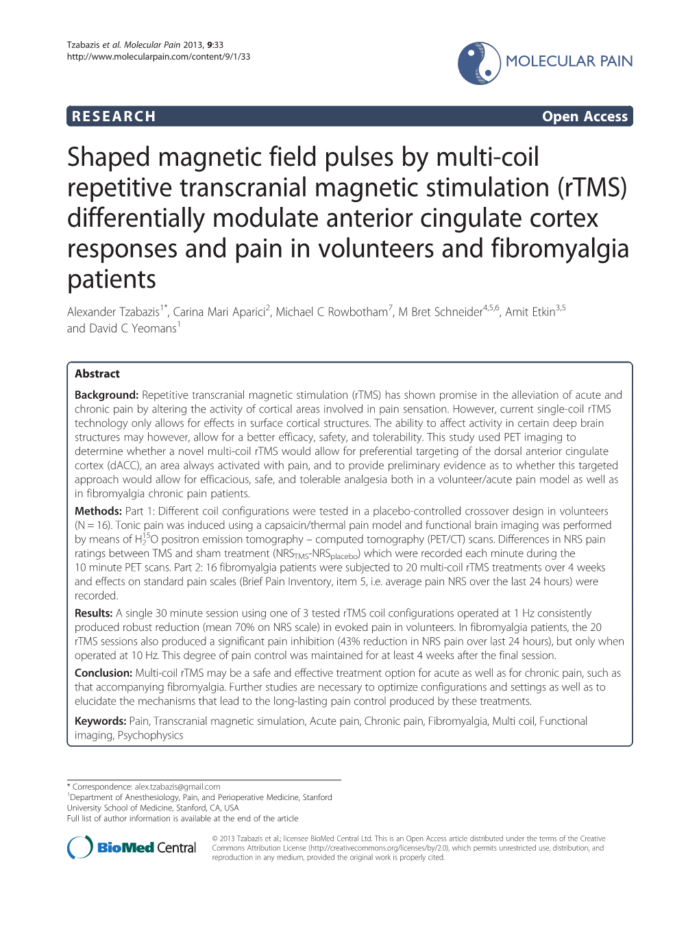 Rtms Modulated Anterior Cingulate Cortex for Pain