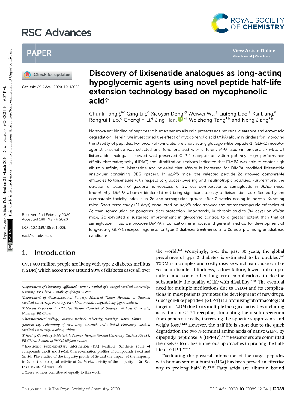 Discovery of Lixisenatide Analogues As Long-Acting Hypoglycemic Agents Using Novel Peptide Half-Life Extension Technology Based