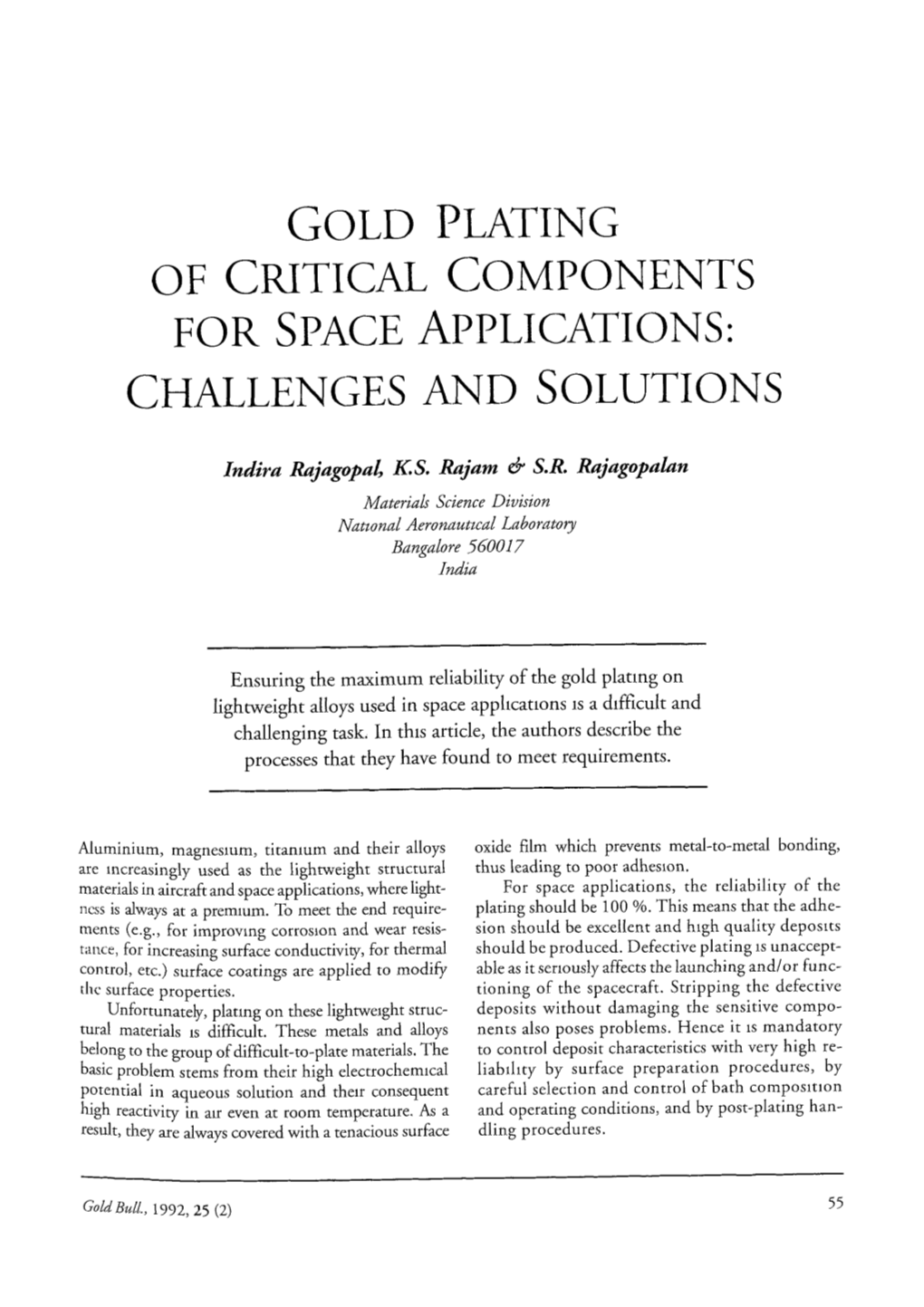 Gold Plating of Critical Components for Space Applications: Challenges and Solutions