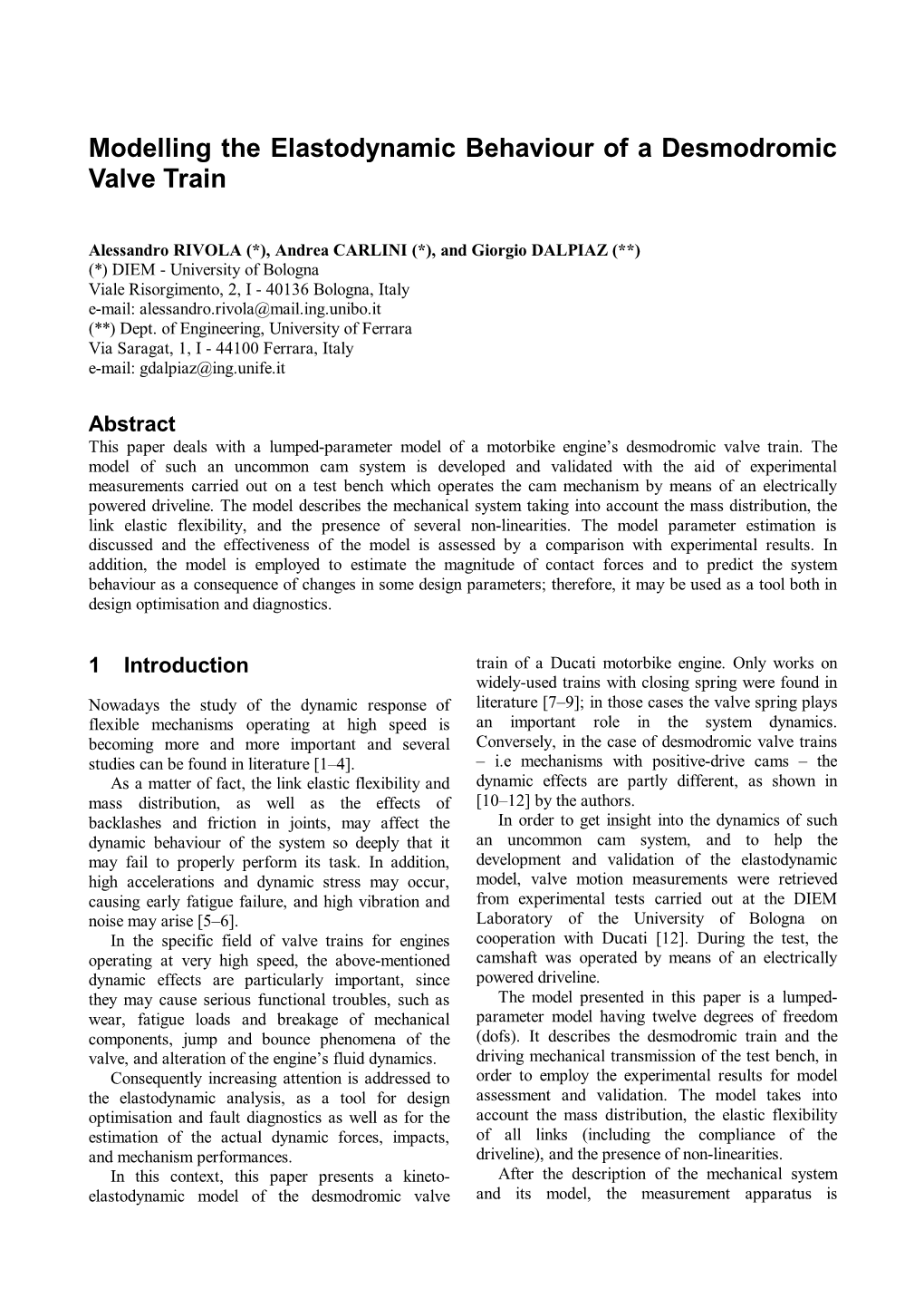 Modelling the Elastodynamic Behaviour of a Desmodromic Valve Train