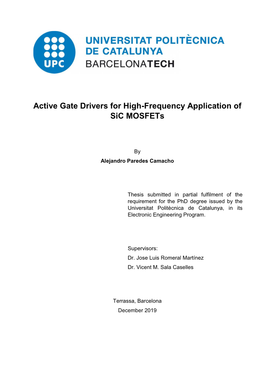 Active Gate Drivers for High-Frequency Application of Sic Mosfets