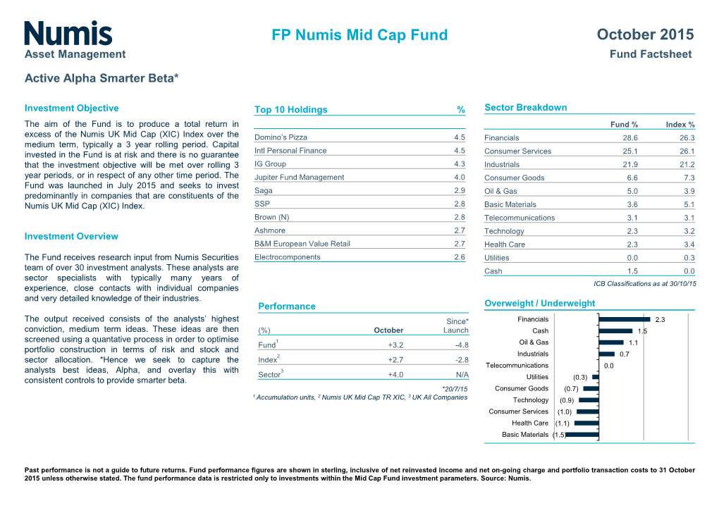 FP Numis Mid Cap Fund October 2015 Asset Management Fund Factsheet