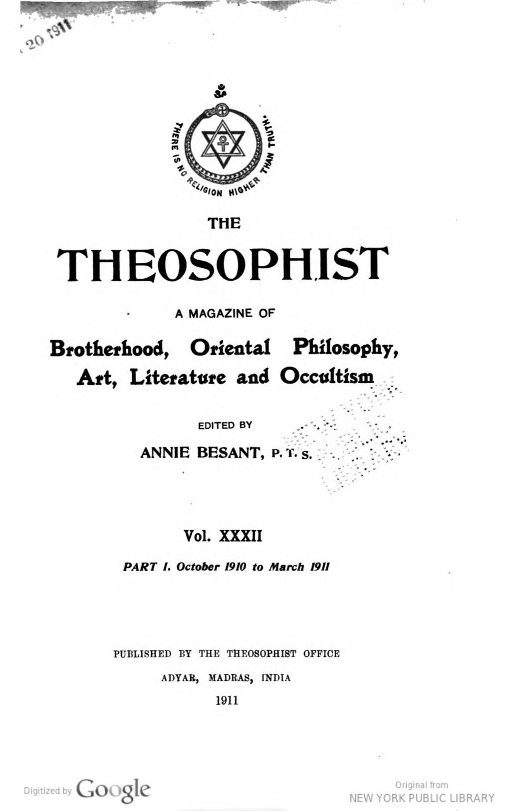 Theosophist V32 Index