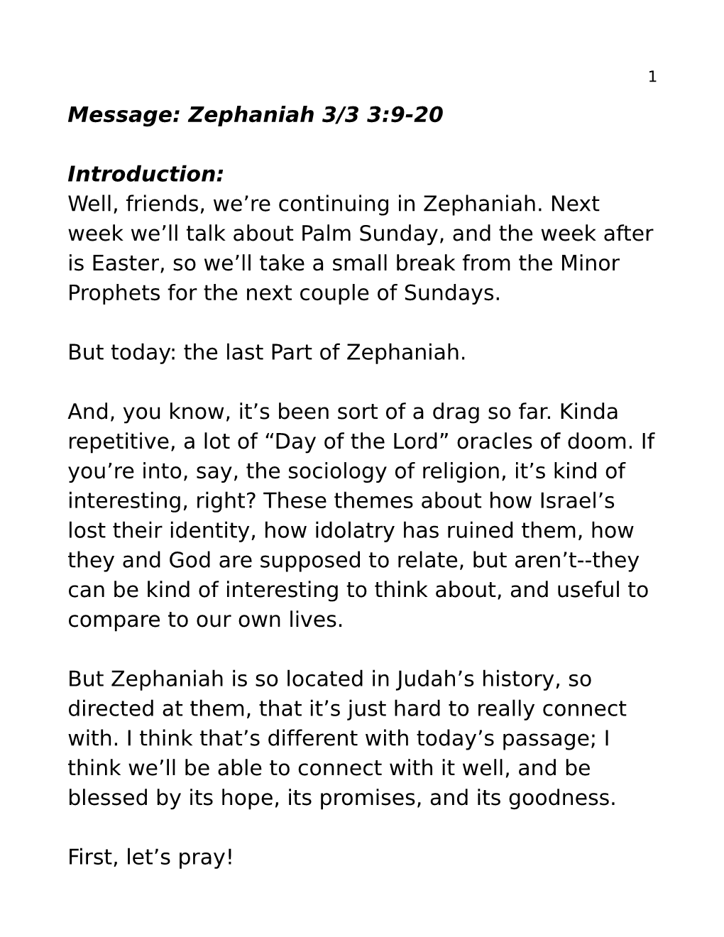 Zephaniah 3/3 3:9-20 Introduction