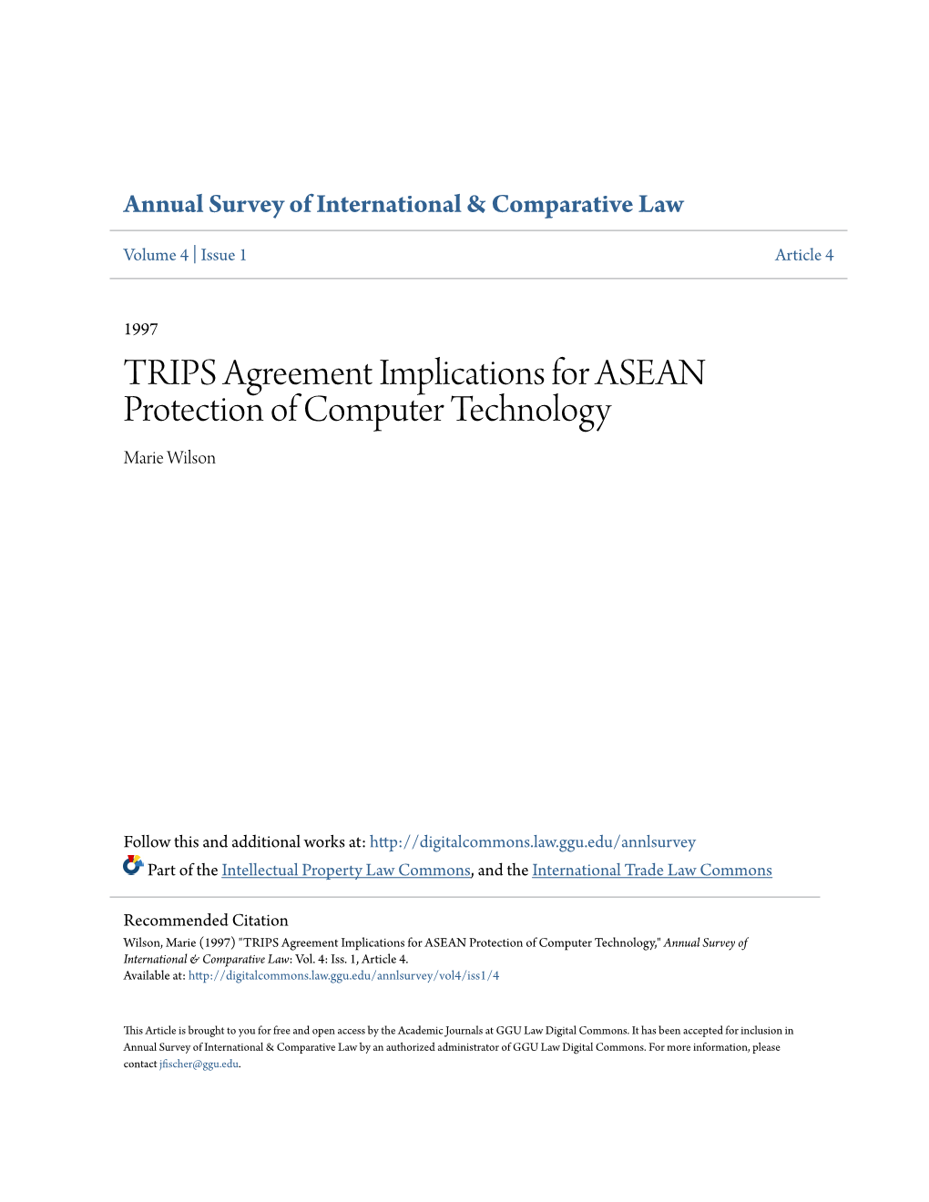 TRIPS Agreement Implications for ASEAN Protection of Computer Technology Marie Wilson