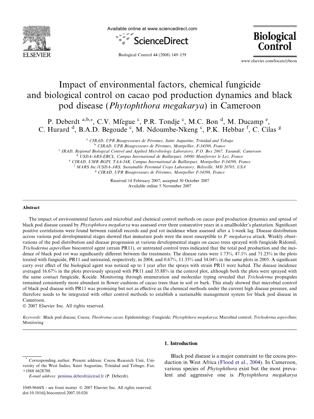 Impact of Environmental Factors, Chemical Fungicide and Biological Control on Cacao Pod Production Dynamics and Black Pod Disease (Phytophthora Megakarya) in Cameroon