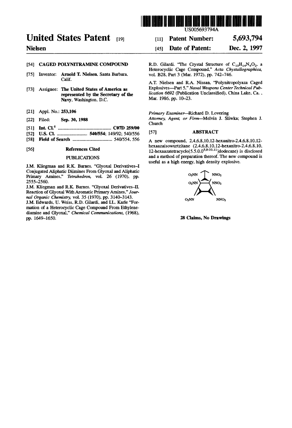 United States Patent (19) 11 Patent Number: 5,693,794 Nielsen 45 Date of Patent: Dec