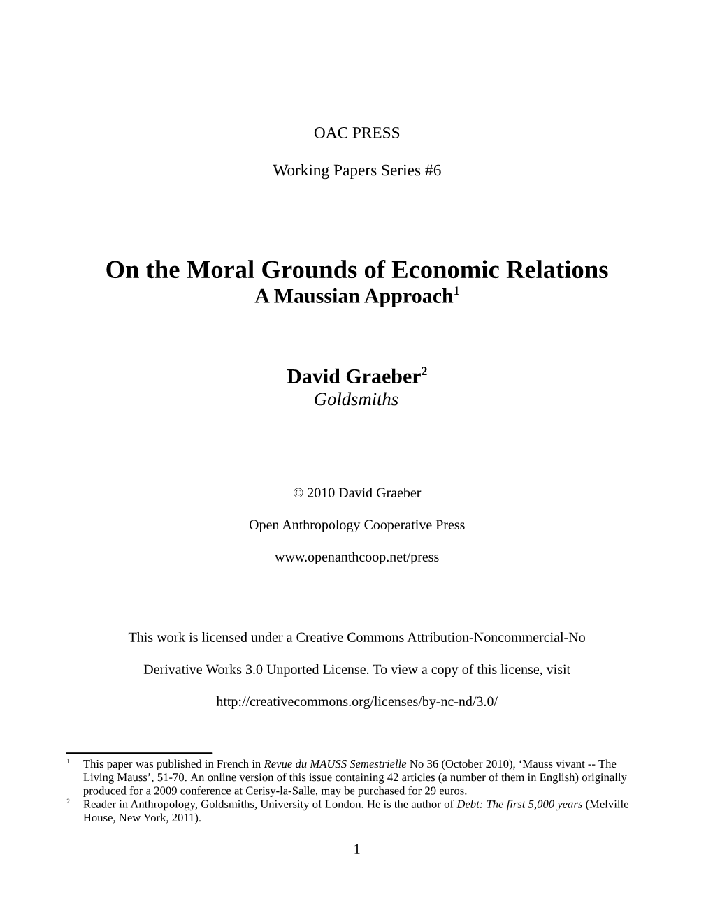 Graeber on the Moral Grounds of Economic Relations