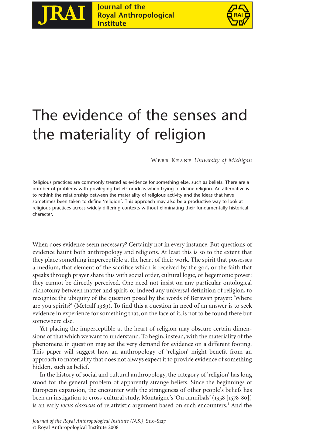 The Evidence of the Senses and the Materiality of Religion