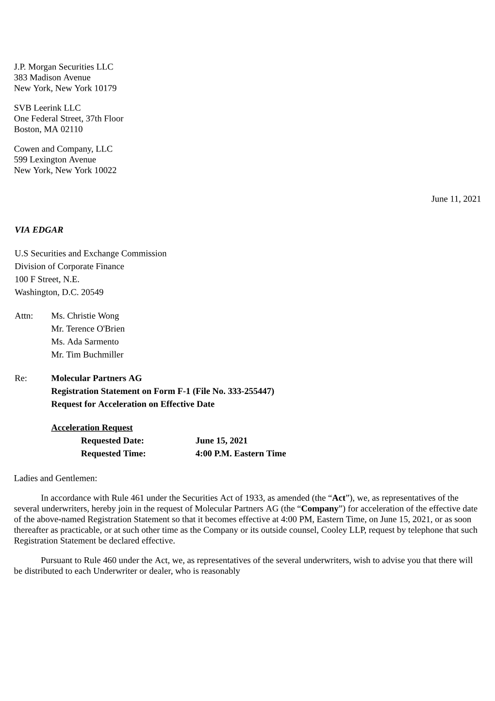 J.P. Morgan Securities LLC 383 Madison Avenue New York, New York 10179