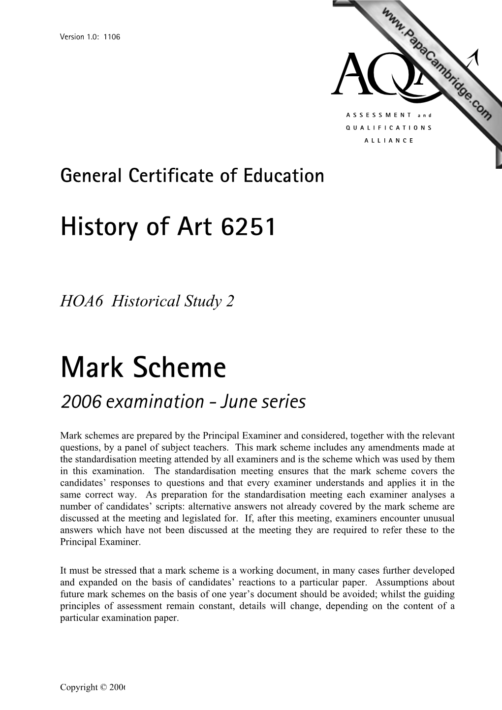 GCE Mark Scheme June 06