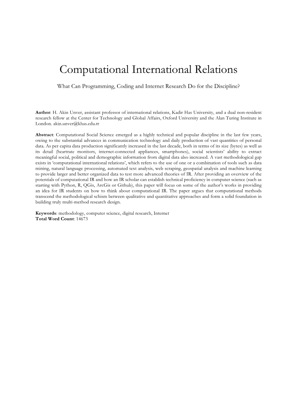 Computational International Relations