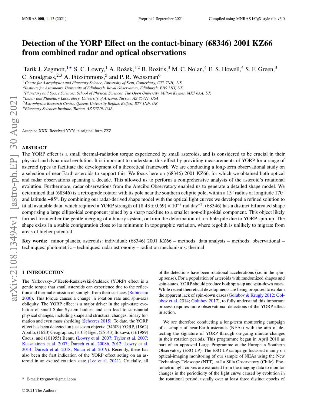 (68346) 2001 KZ66 from Combined Radar and Optical Observations