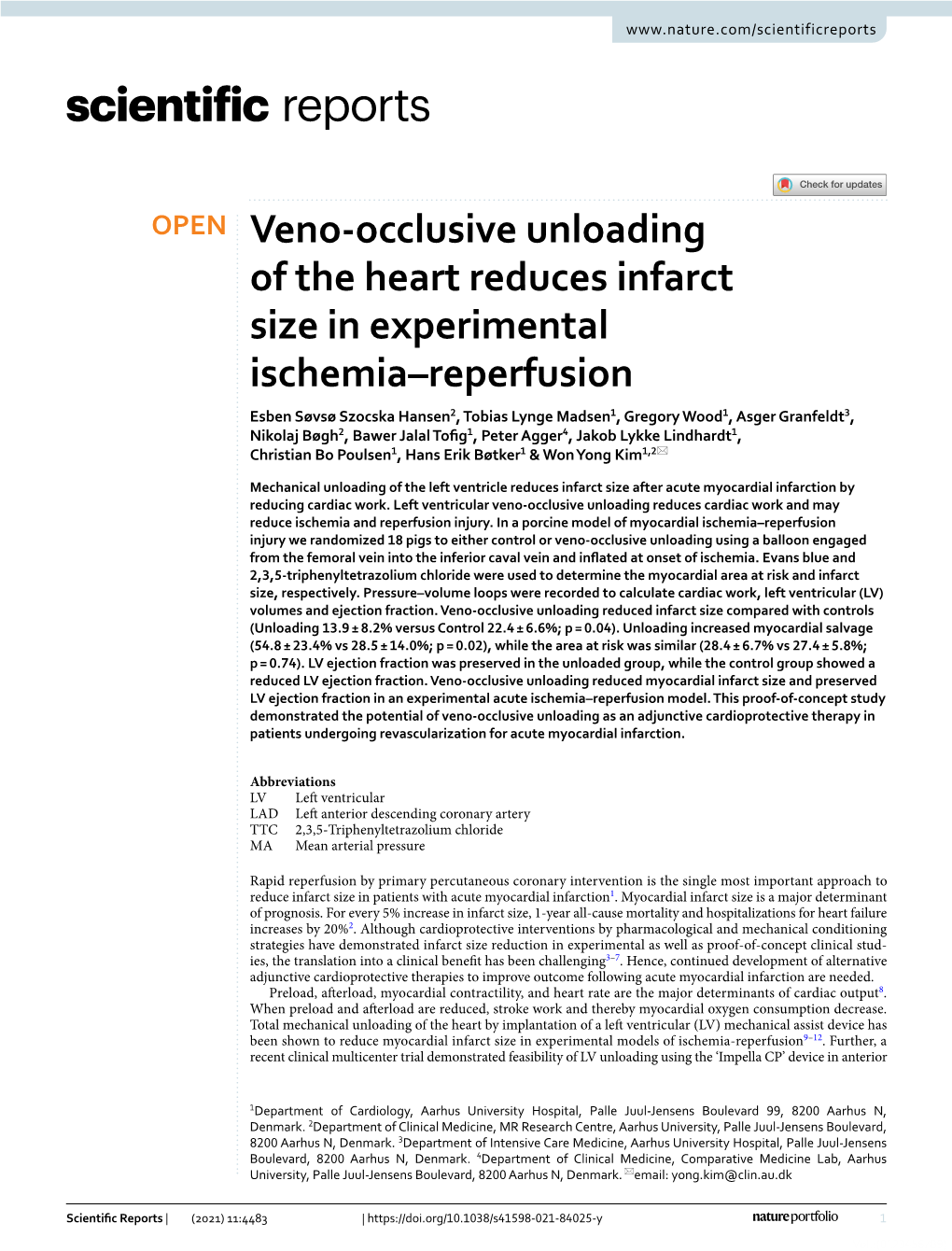 Veno-Occlusive Unloading of the Heart Reduces Infarct Size in Experimental