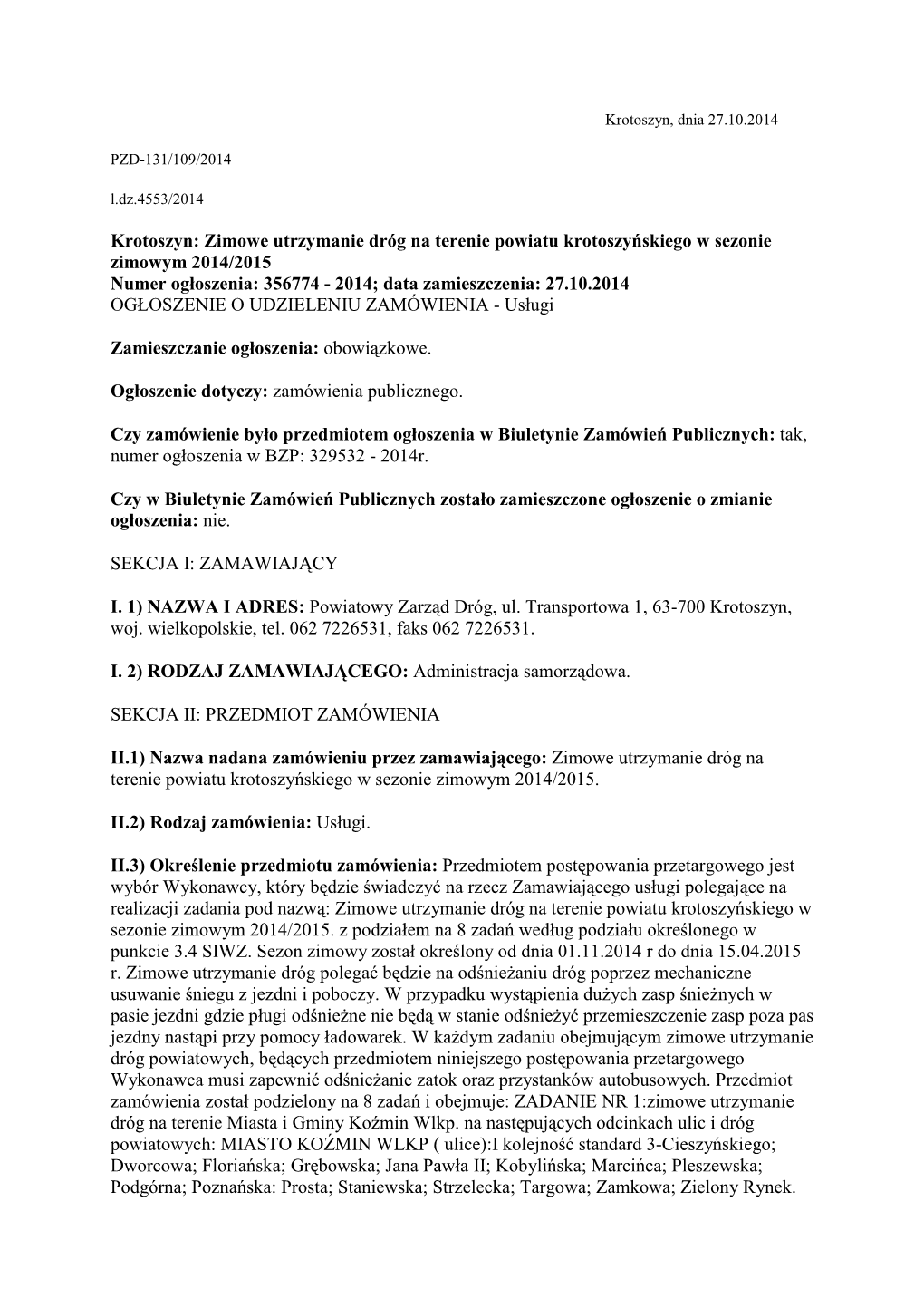 Krotoszyn: Zimowe Utrzymanie Dróg Na Terenie Powiatu Krotoszyńskiego