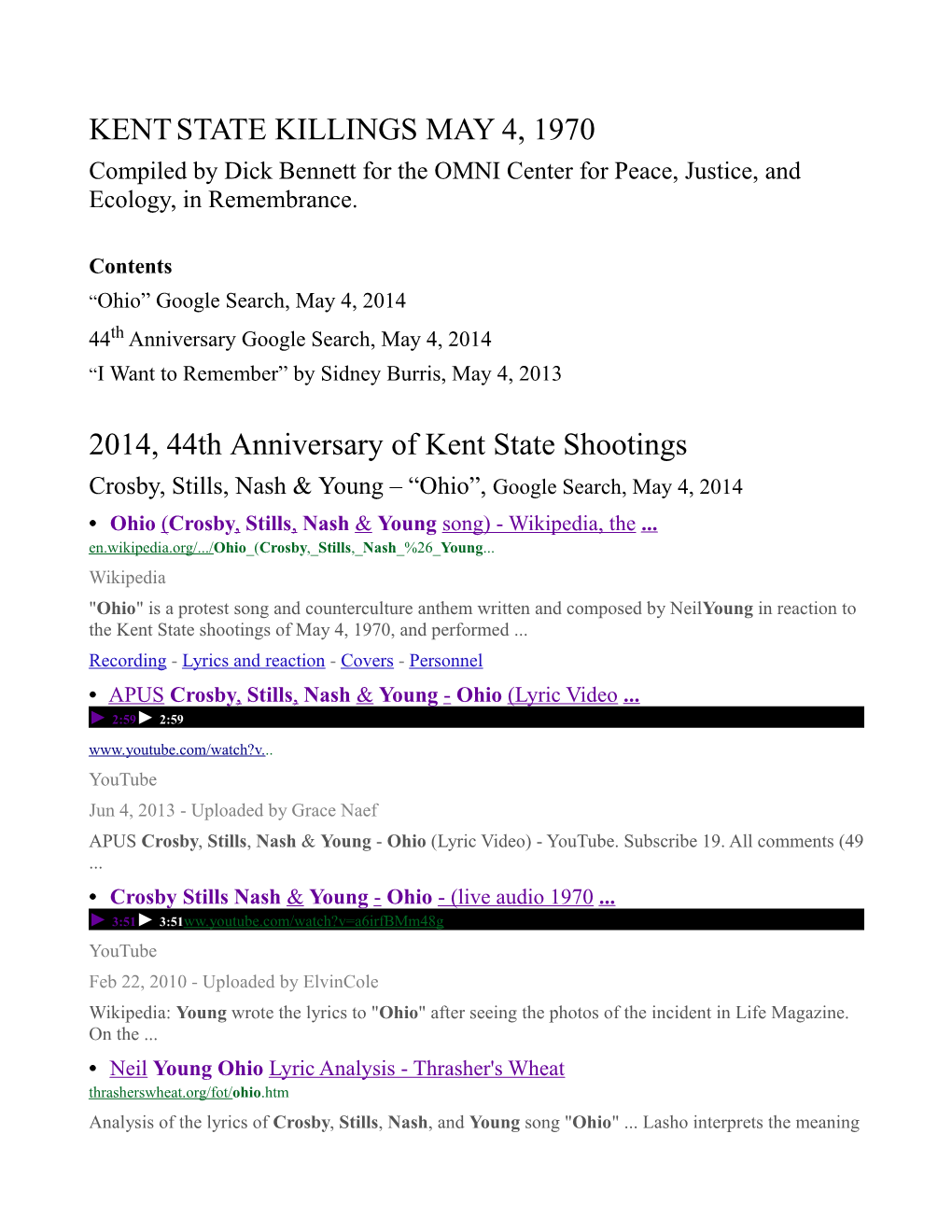 May 4, 2014, Kent State Killings
