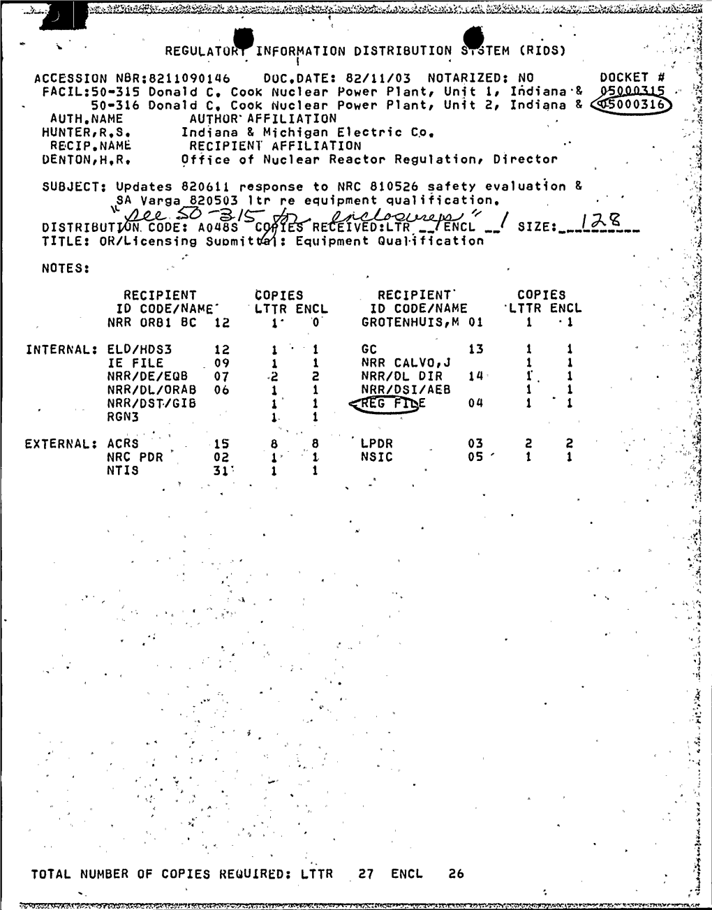 Updates 820611 Response to NRC 810526 Safety Evaluation & SA