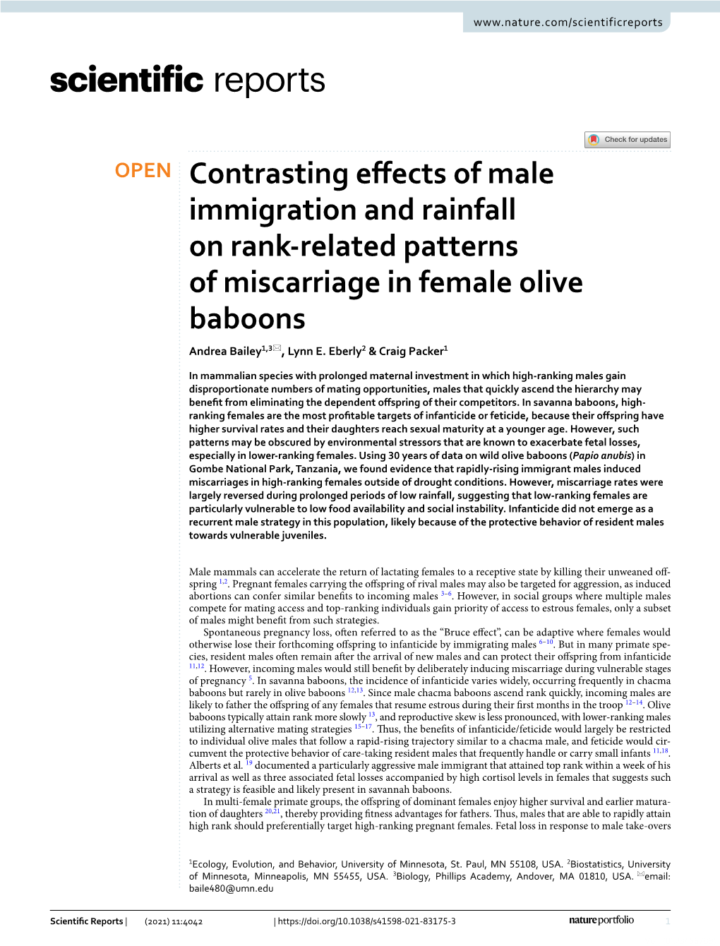Contrasting Effects of Male Immigration and Rainfall on Rank-Related Patterns of Miscarriage in Female Olive Baboons