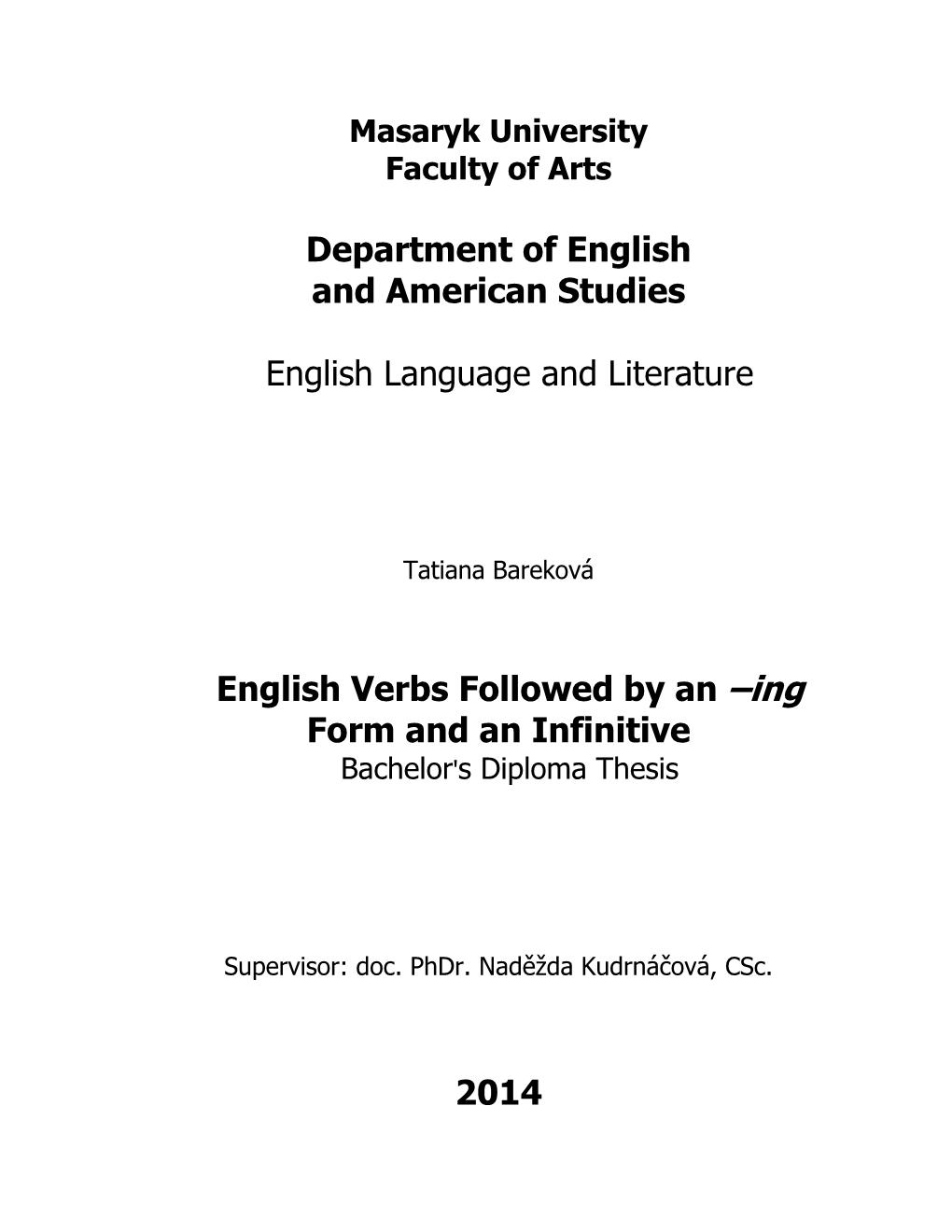 Department of English and American Studies English