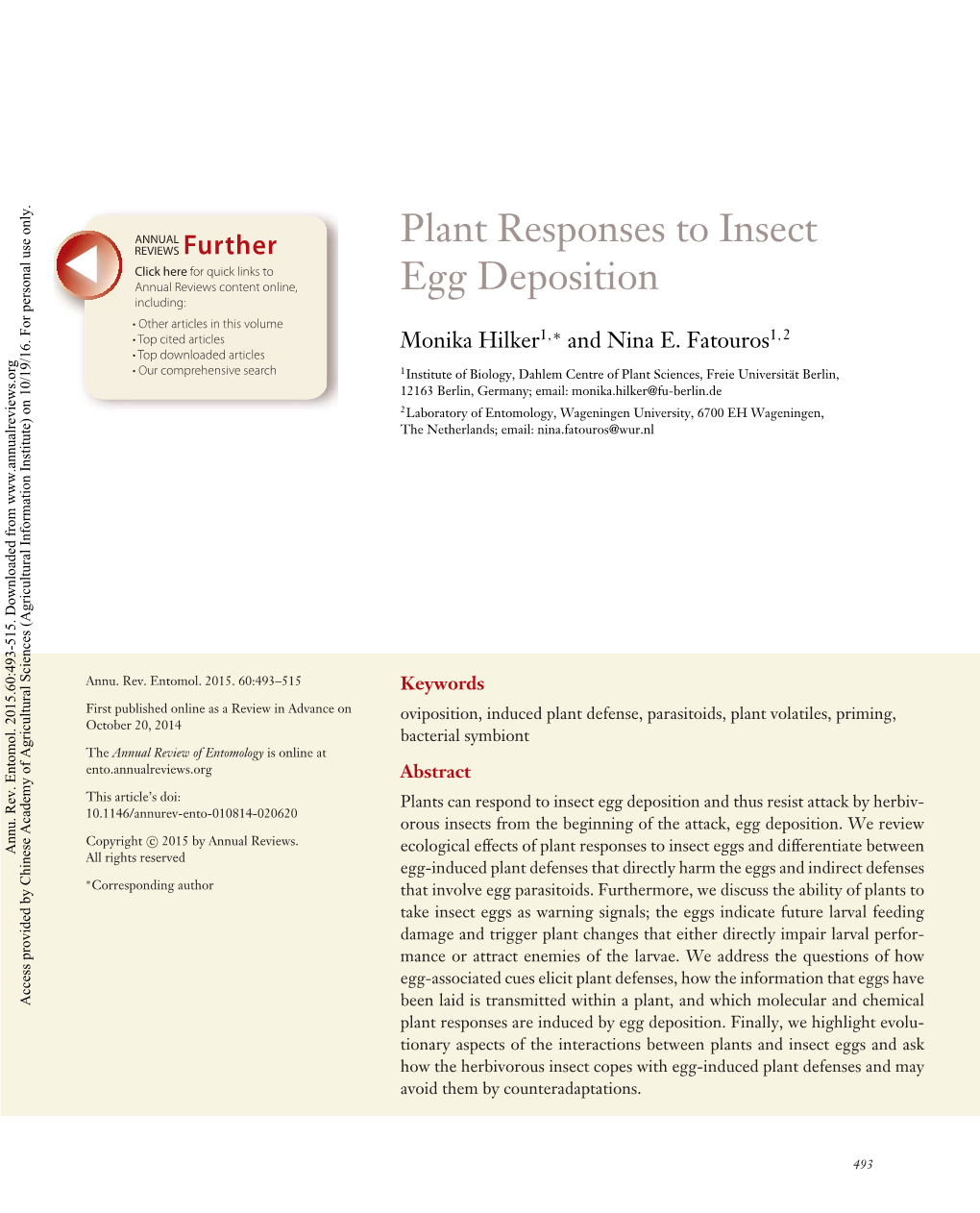 Plant Responses to Insect Egg Deposition
