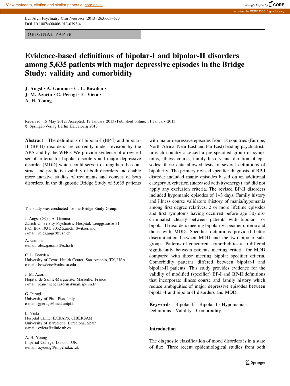 Evidence-Based Definitions of Bipolar-I and Bipolar-II Disorders