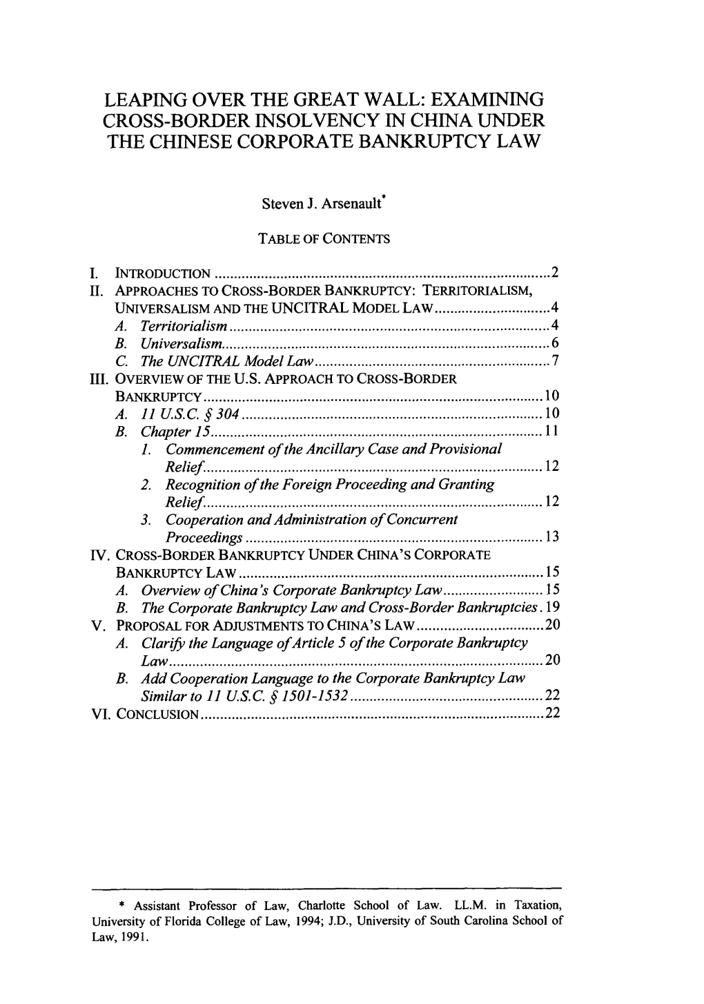 Examining Cross-Border Insolvency in China Under the Chinese Corporate Bankruptcy Law