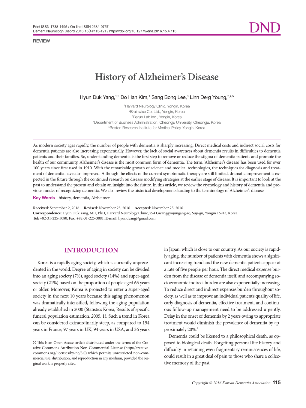 History of Alzheimer's Disease