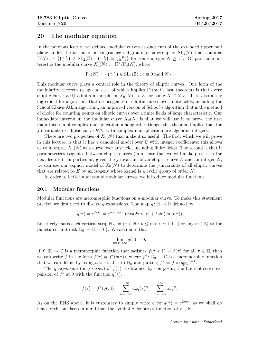 20 the Modular Equation