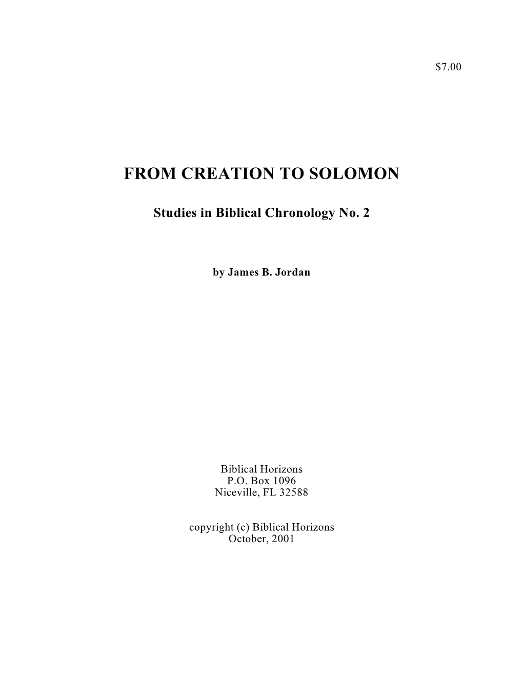 From Creation to Solomon