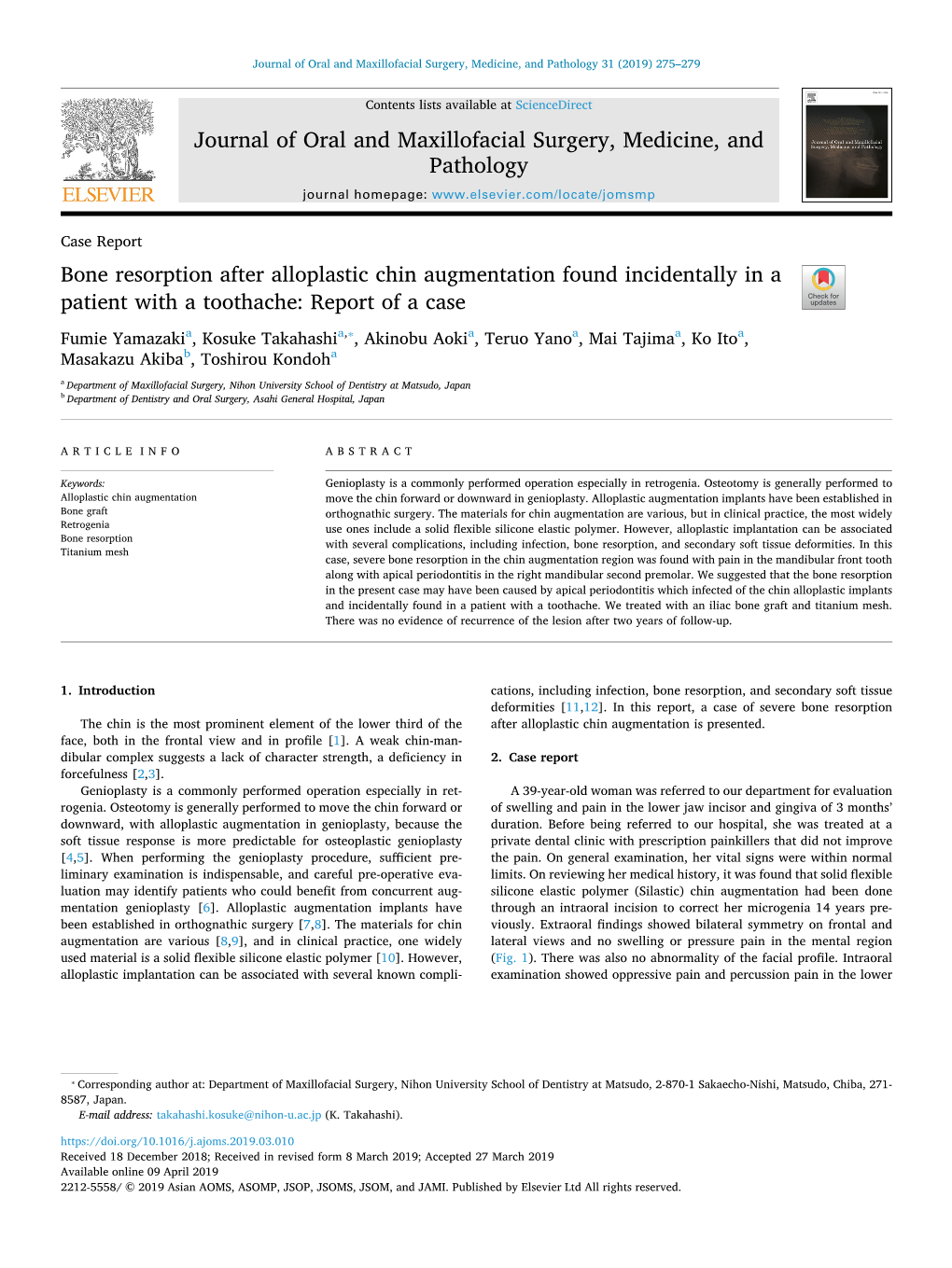 Bone Resorption After Alloplastic Chin Augmentation Found Incidentally In