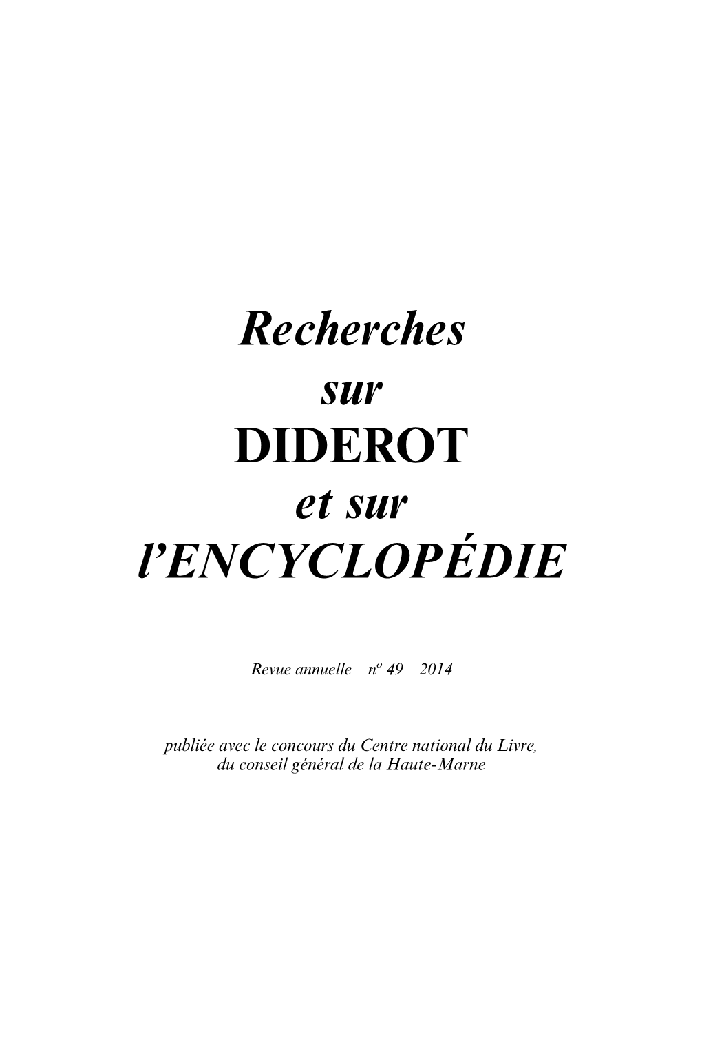 Recherches Sur Diderot Et Sur L'encyclopédie