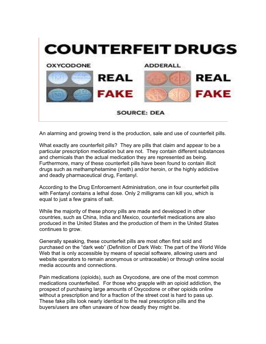 Fake Pills Look Nearly Identical to the Real Prescription Pills and the Buyers/Users Are Often Unaware of How Deadly They Might Be