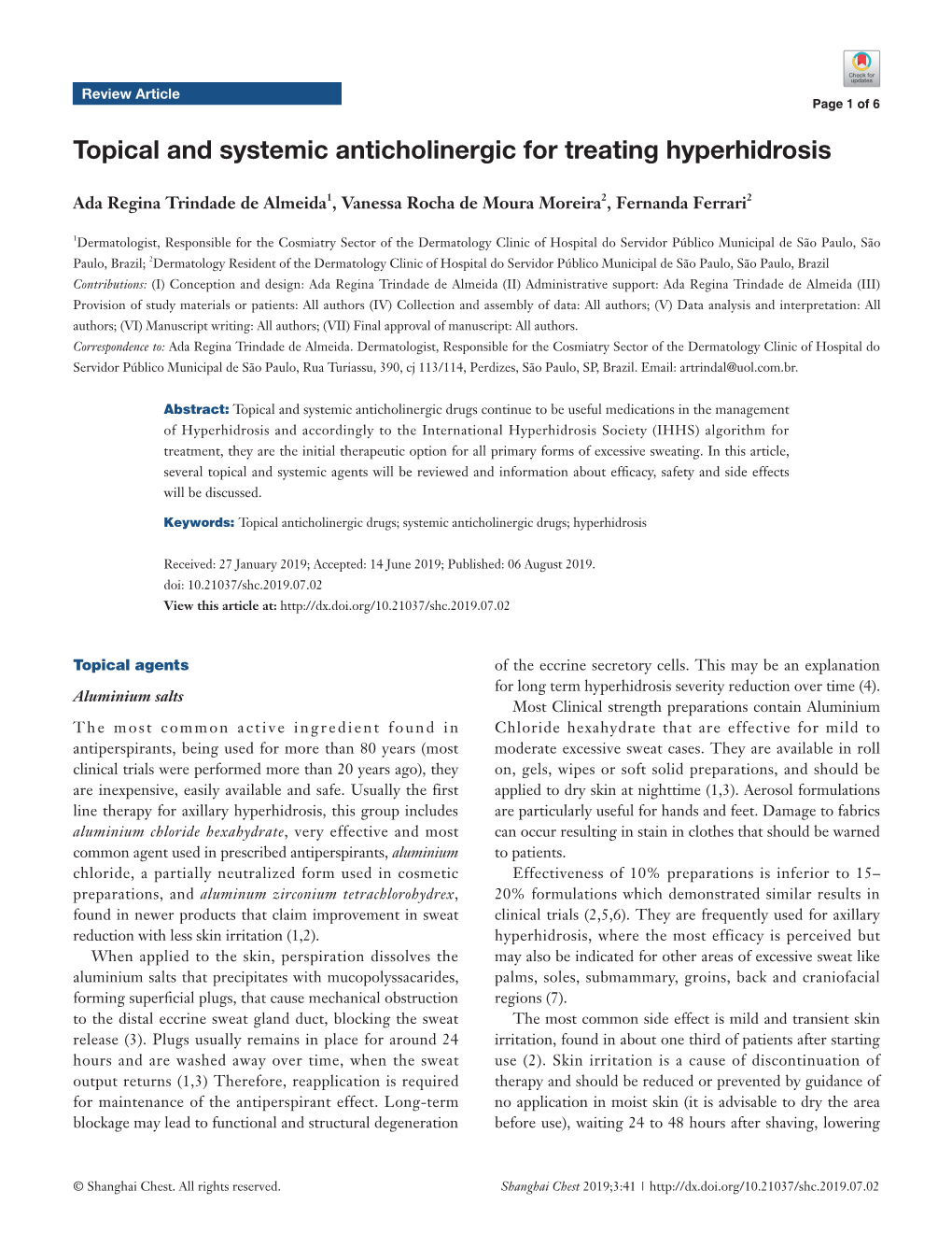 Topical and Systemic Anticholinergic for Treating Hyperhidrosis