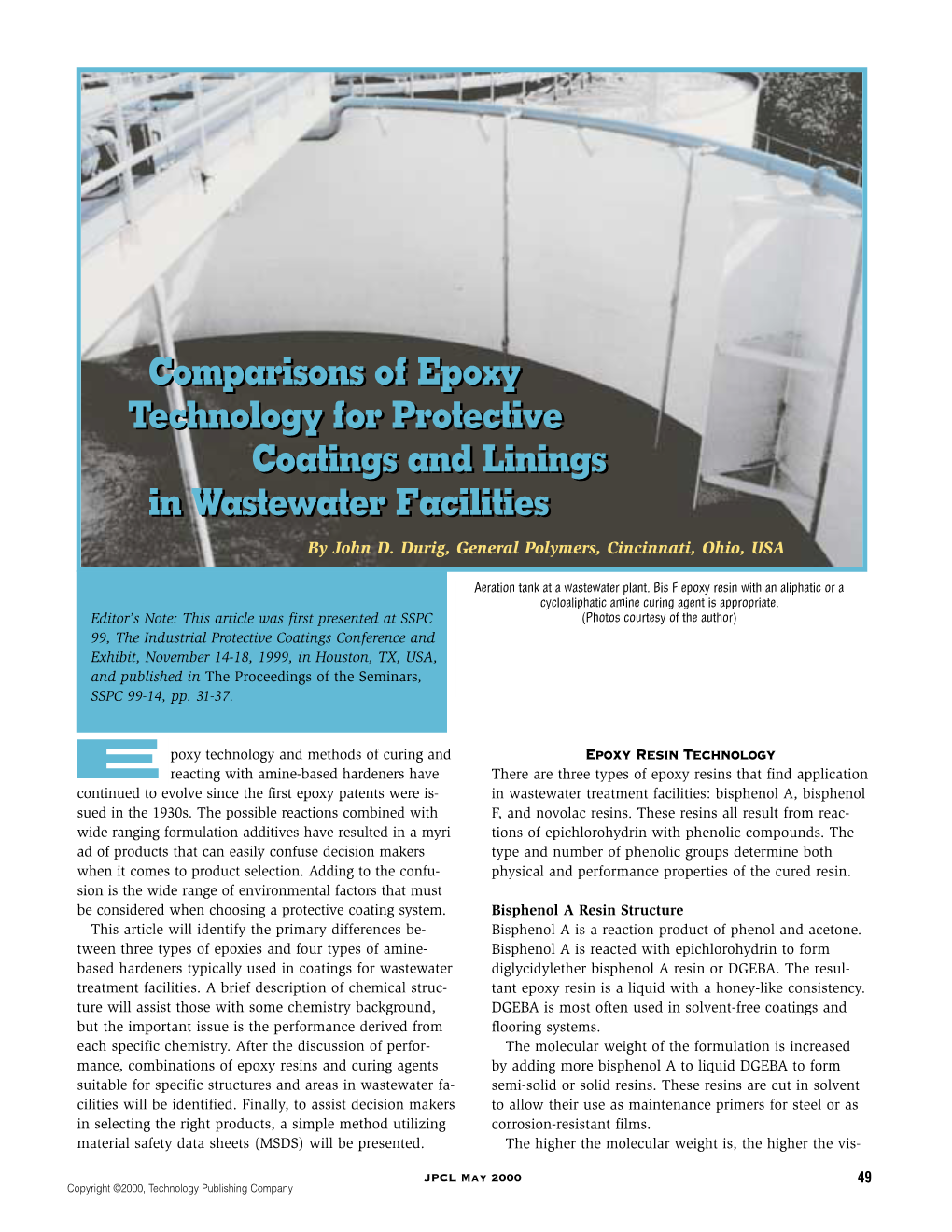Comparisons of Epoxy Technology for Protective Coatings and Linings In