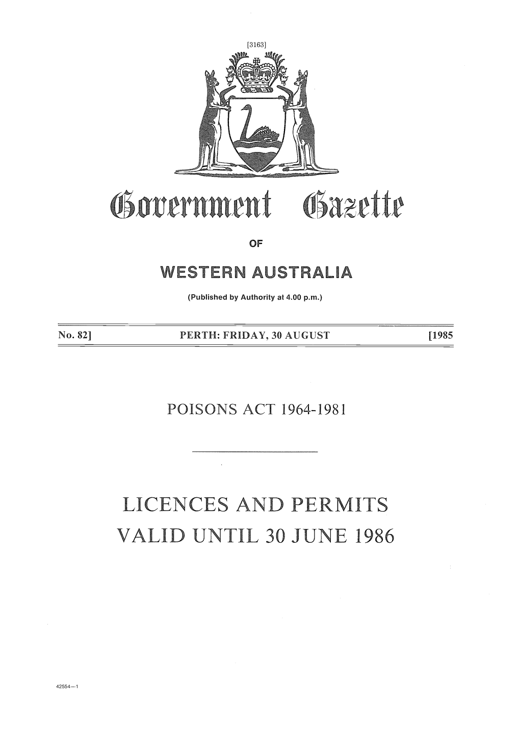 Licences and Permits Valid Until 30 June 1986