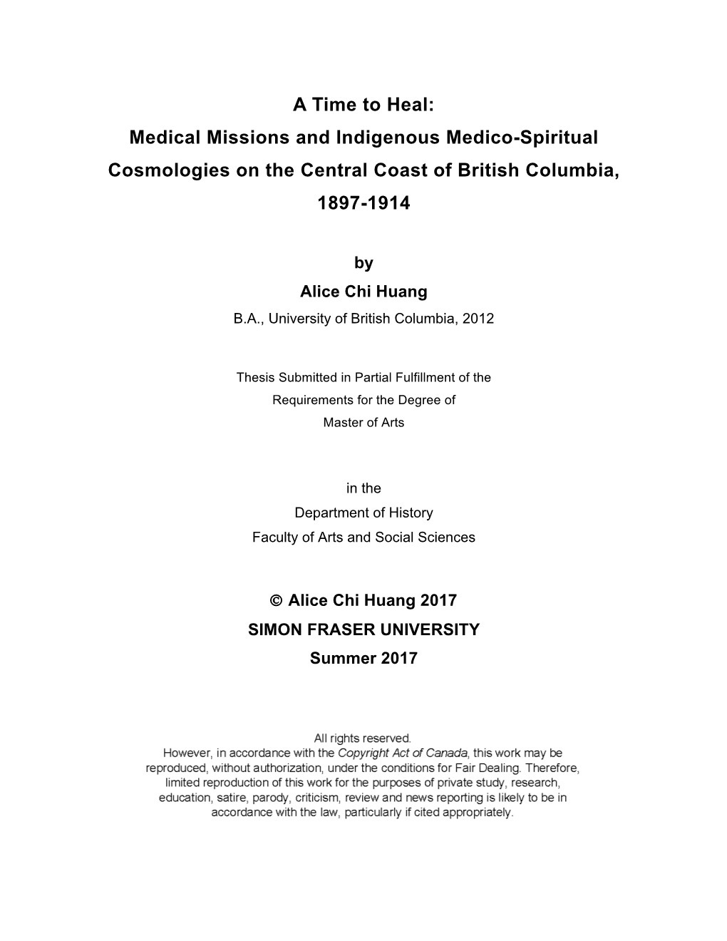 Medical Missions and Indigenous Medico-Spiritual Cosmologies on the Central Coast of British Columbia, 1897-1914