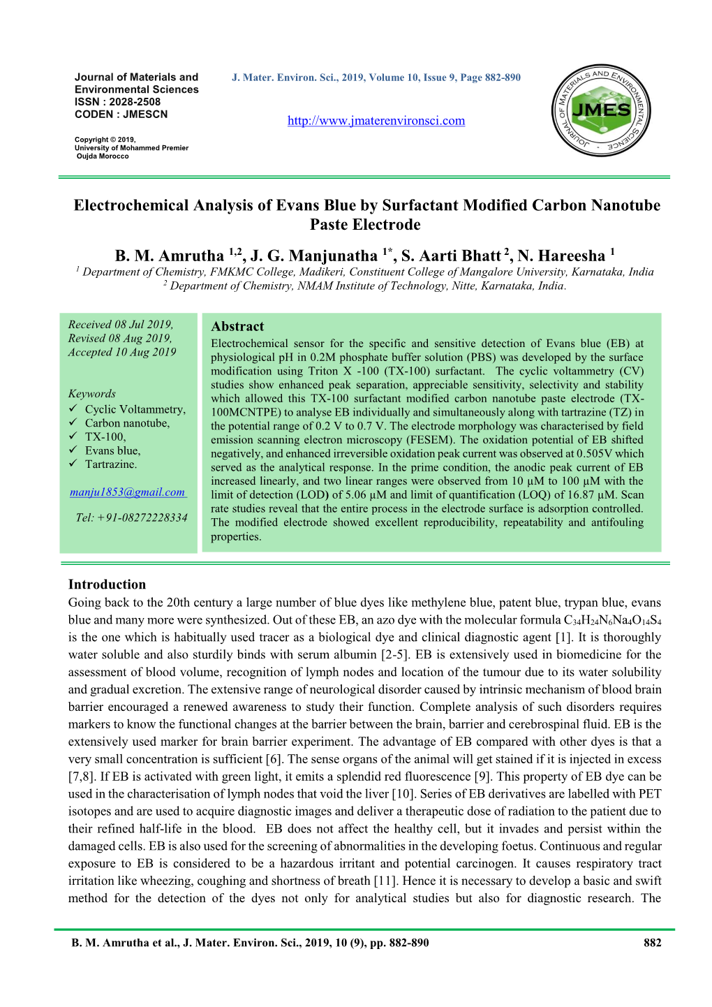 Electrochemical Analysis of Evans Blue by Surfactant Modified Carbon Nanotube Paste Electrode B