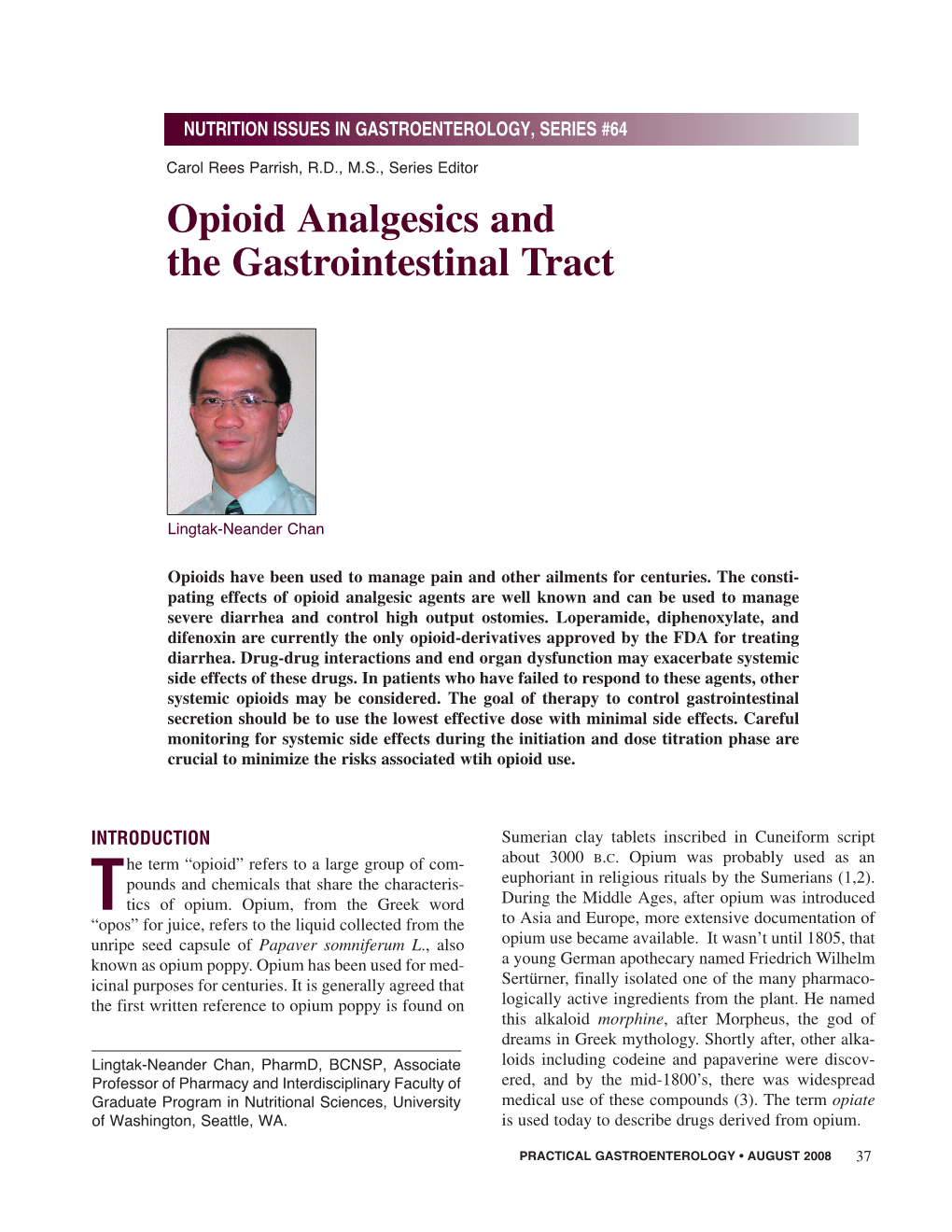 Opioid Analgesics and the Gastrointestinal Tract