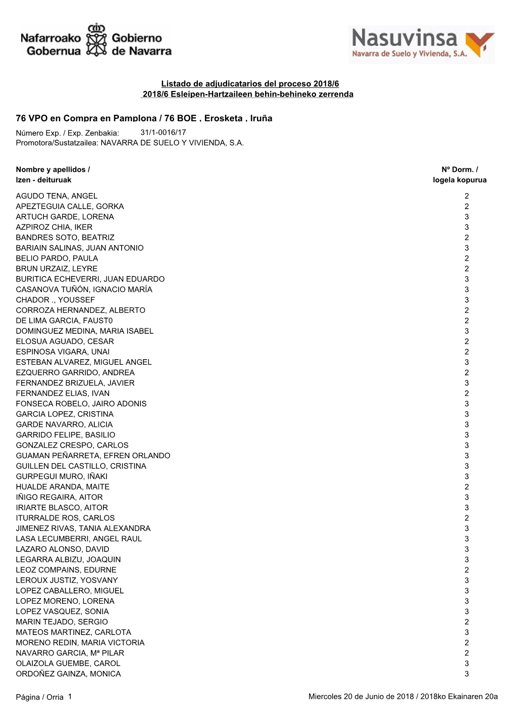 76 VPO En Compra En Pamplona / 76 BOE , Erosketa , Iruña Número Exp