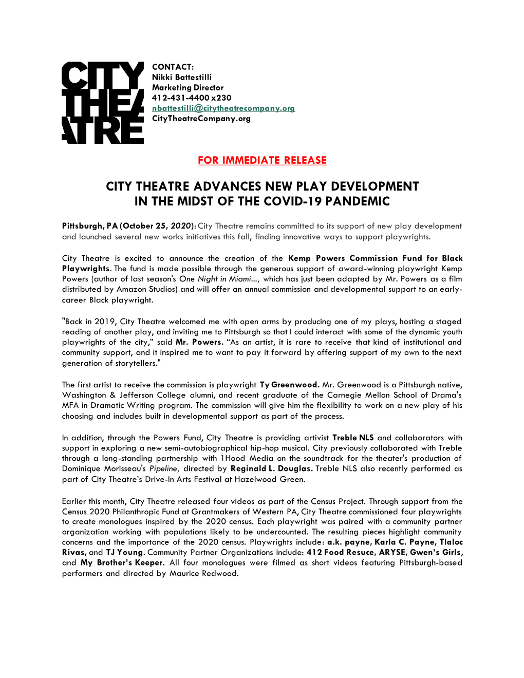 City Theatre Advances New Play Development in the Midst of the Covid-19 Pandemic