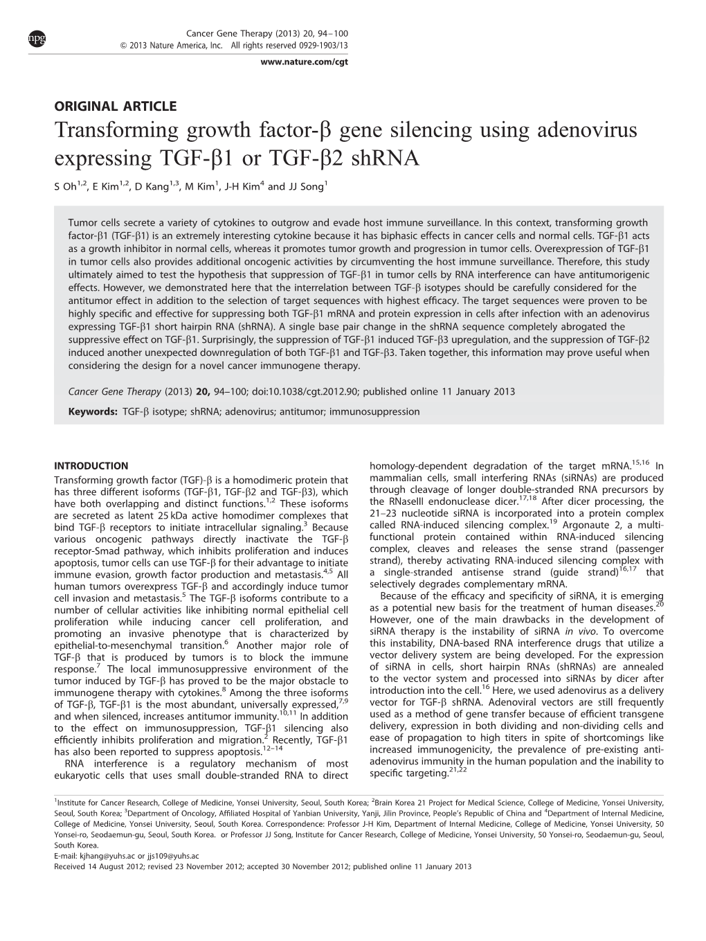 Transforming Growth Factor-&Beta; Gene Silencing Using Adenovirus Expressing TGF-&Beta;1 Or TGF-&Beta;2 Shrna