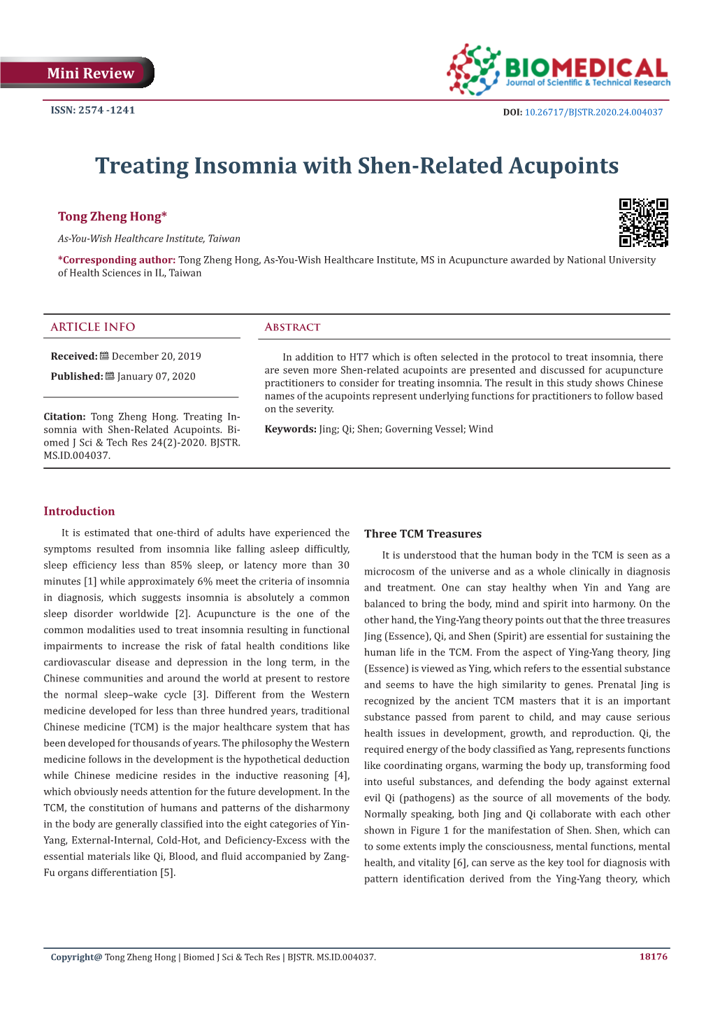 Treating Insomnia with Shen-Related Acupoints