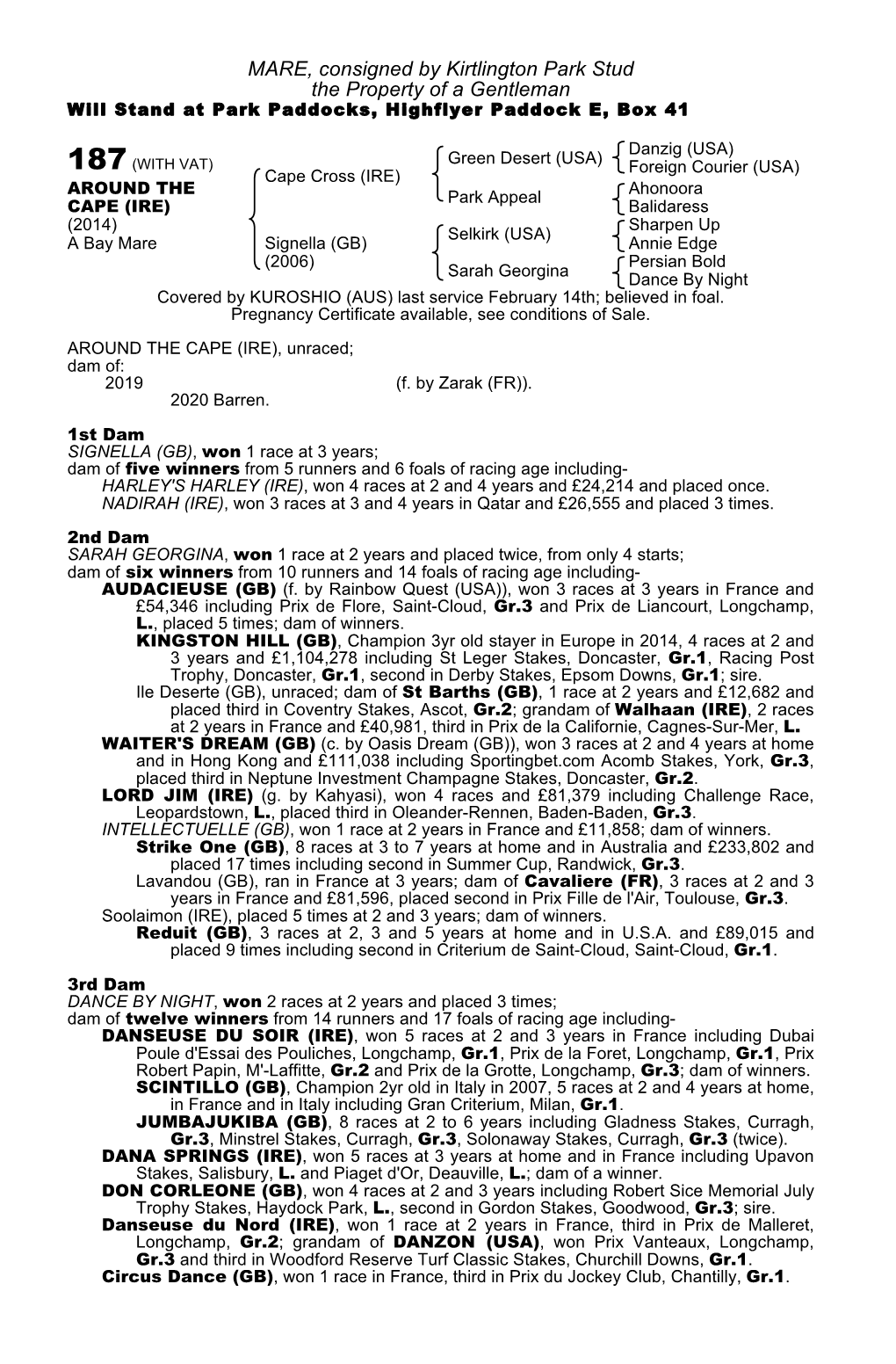 MARE, Consigned by Kirtlington Park Stud the Property of a Gentleman Will Stand at Park Paddocks, Highflyer Paddock E, Box 41
