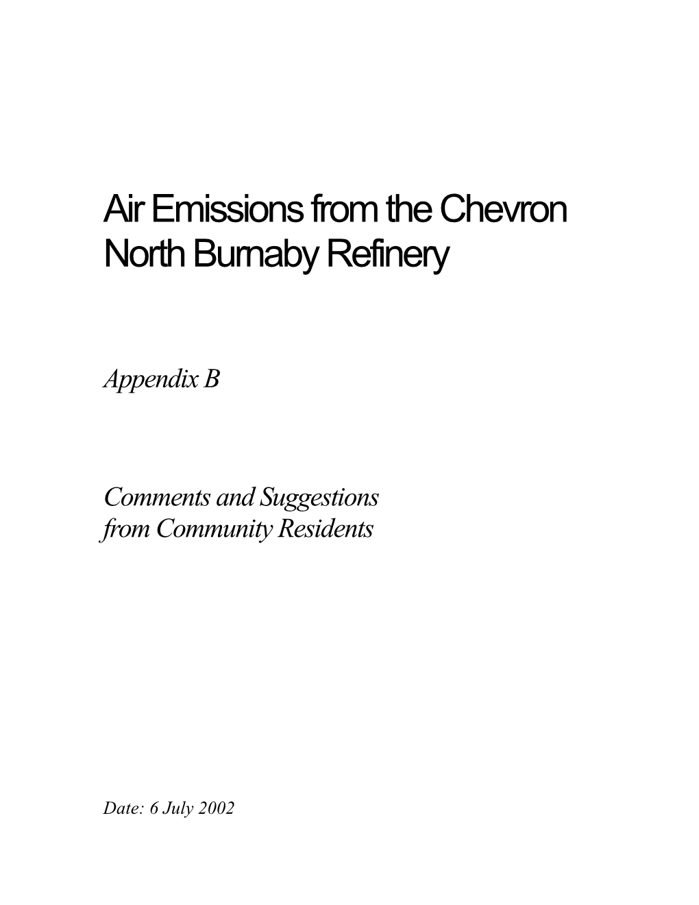 Air Emissions from the Chevron North Burnaby Refinery