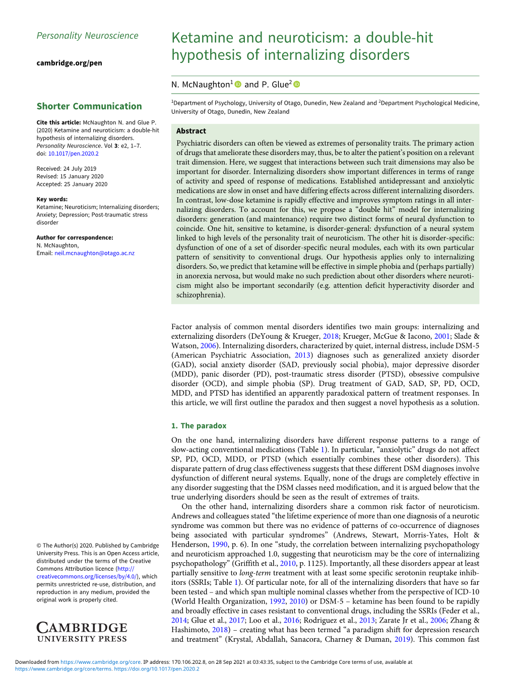 A Double-Hit Hypothesis of Internalizing Disorders