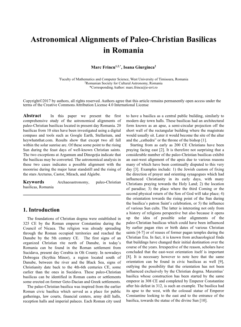 Astronomical Alignments of Paleo-Christian Basilicas in Romania