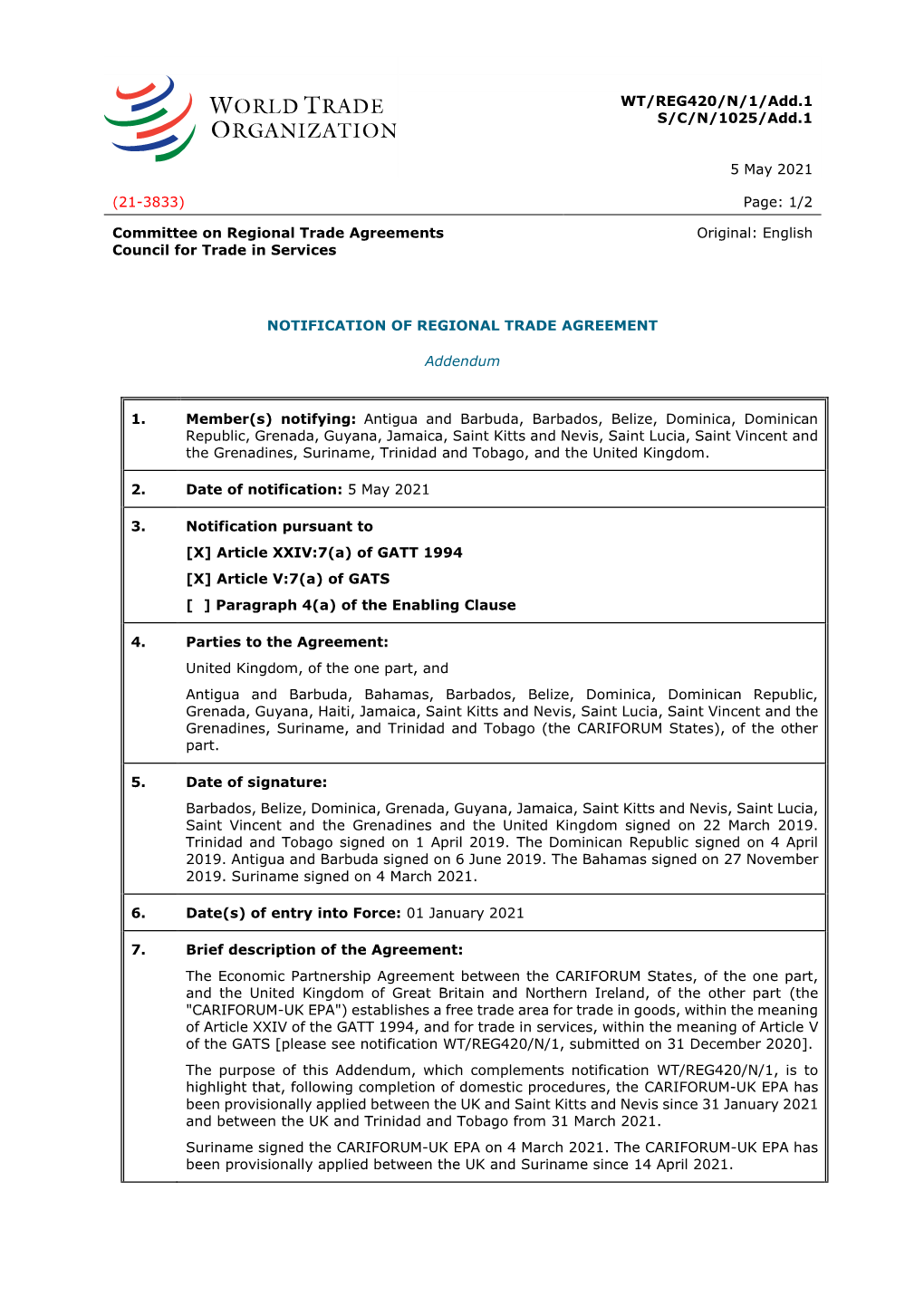 Page: 1/2 Committee on Regional Trade Agreements Council For