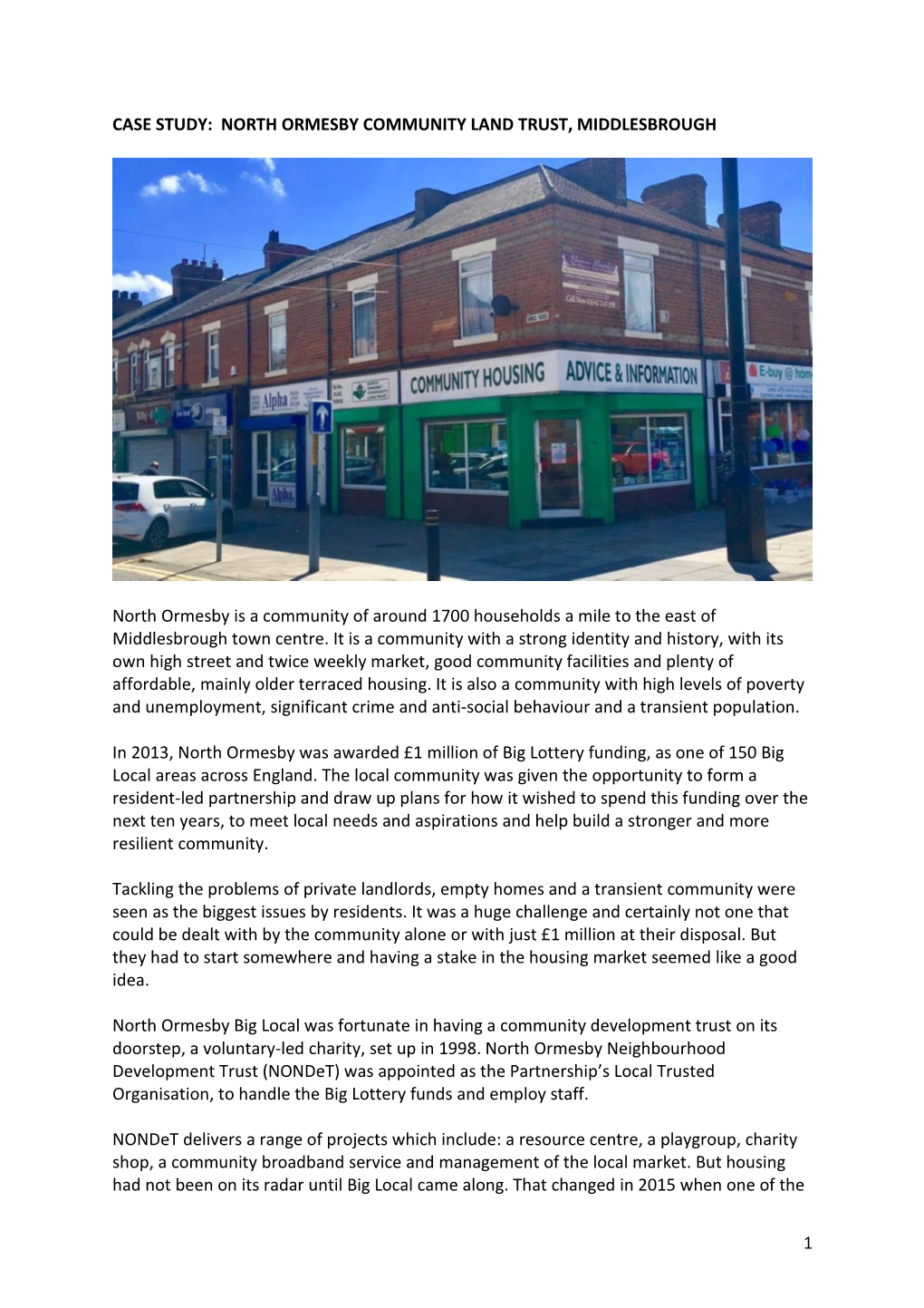 1 Case Study: North Ormesby Community Land Trust