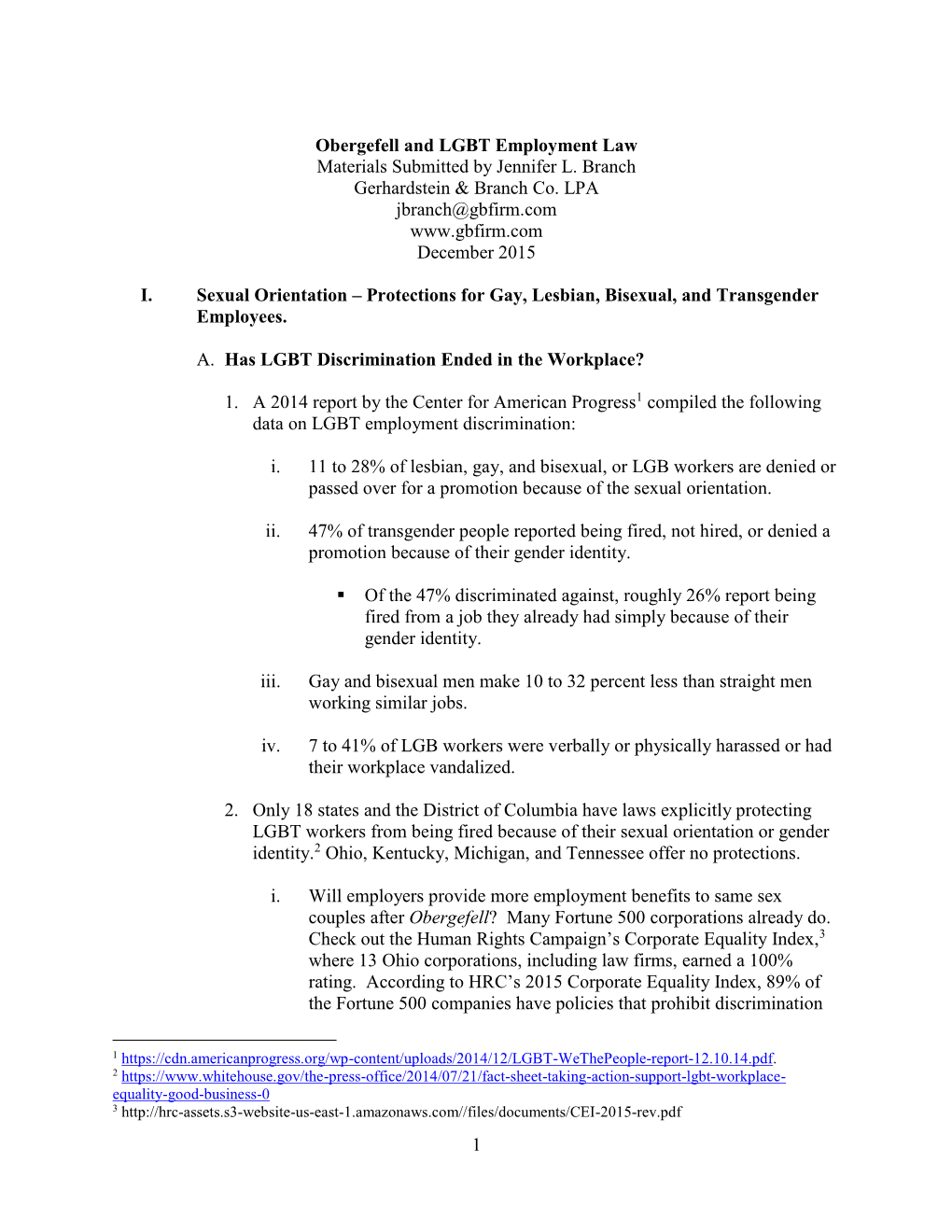 1 Obergefell and LGBT Employment Law Materials Submitted By